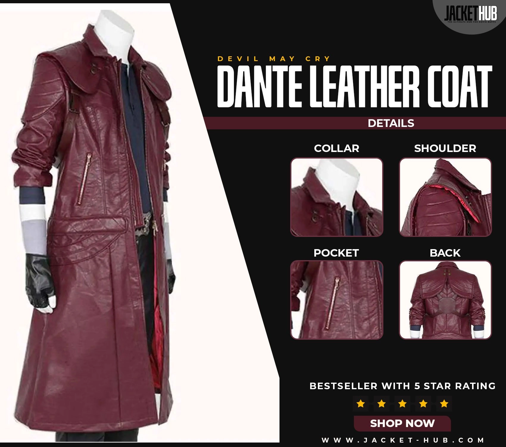 DMC5 Dante Aged Devil May Cry V Leather coat - RockStar Jacket