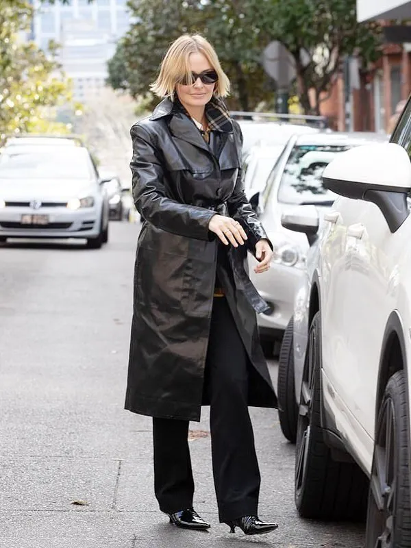 lara bingle black dress Lara Bingle Leather Coat