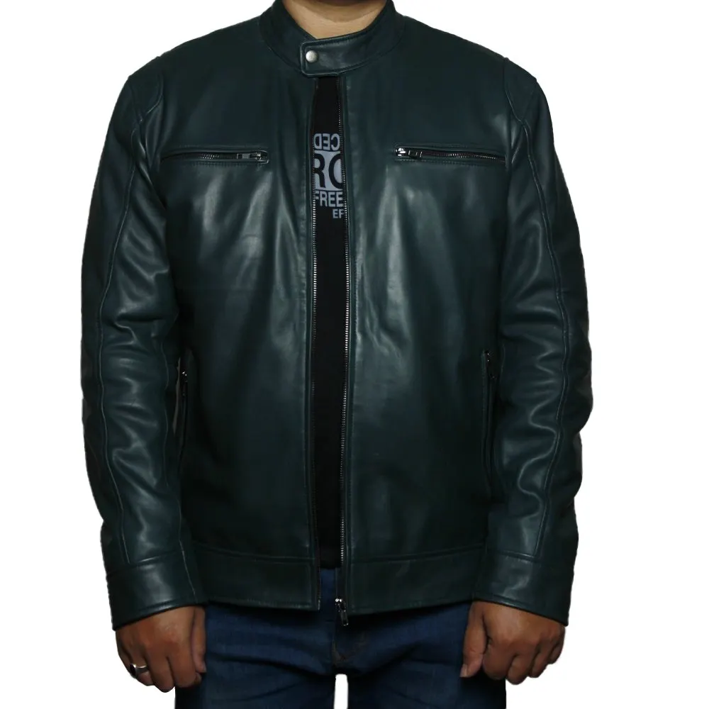 Allaric Alley Green Leather Biker Jacket