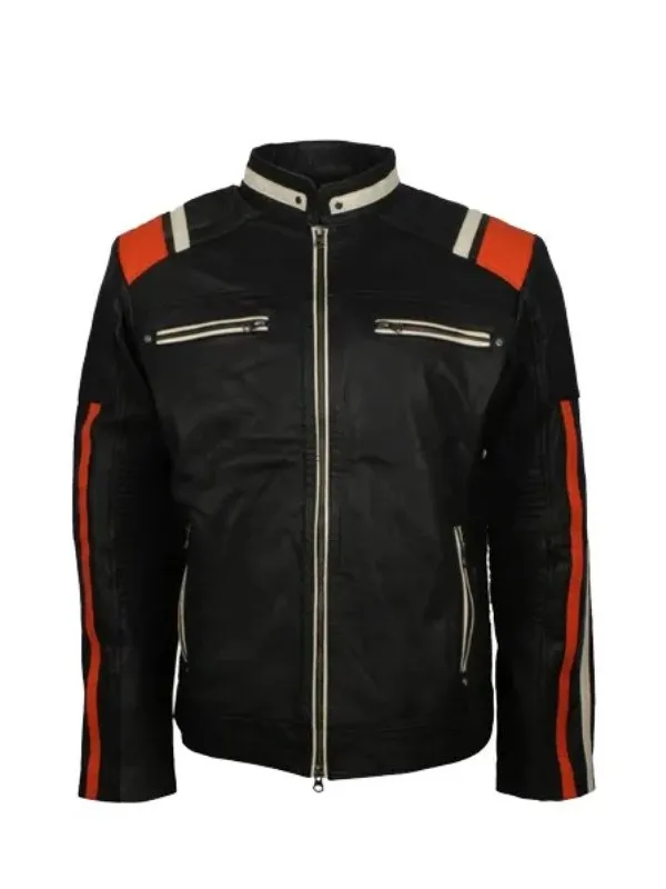 Men's Black Vintage Motorcycle Distressed Coffee Racer Leather Jacket