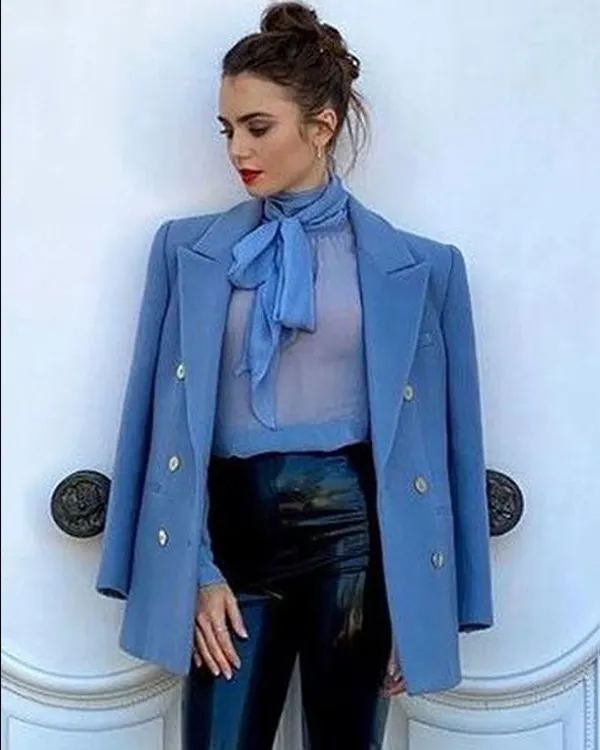 Emily in Paris Emily Cooper Blue Peacoat Lily Collins Blue Coat