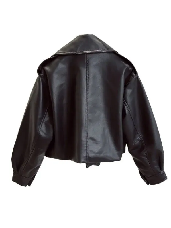 Oversized cropped leather jacket sales
