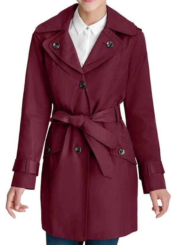 The Equalizer S02 Avery Grafton Coat | Jennifer Ferrin Burgundy Coat