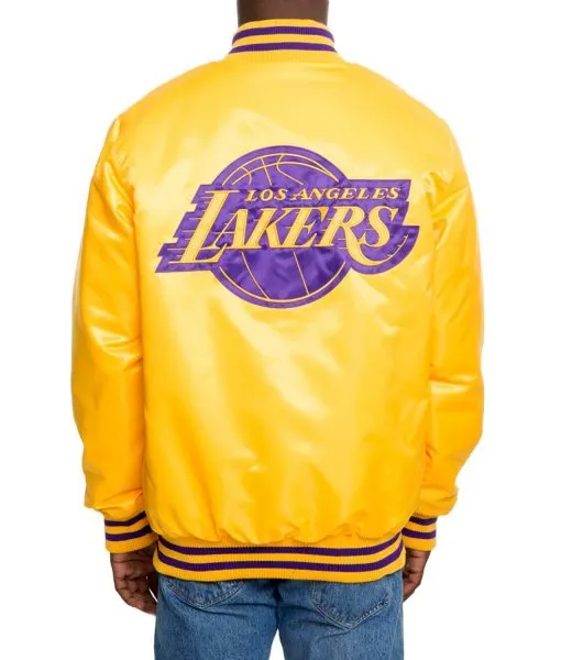 Satin Big Logo Los Angeles Lakers Yellow Jacket - Jacket Makers