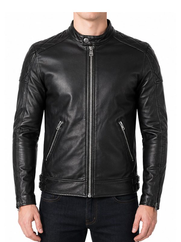 Mens Stylish Black Cafe Racer Biker Leather Jacket