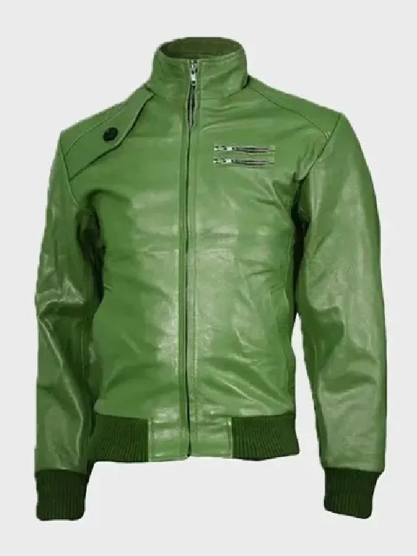 Mens Green Bomber Leather Jacket | Jacket Hub