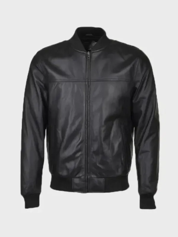 Mens Slim Fit Leather Bomber Black Jacket Jacket Hub