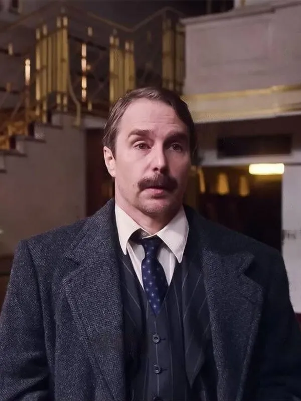 The Inspector Running See How They Run Inspector Stoppard Coat | Sam Rockwell Grey Coat