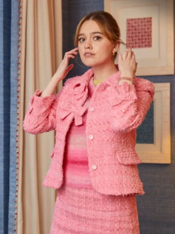 Living 2022 Aimee Lou Wood Pink Short Tweed Coat - Jacket Hub Living 2022 Aimee Lou Wood Pink Short Tweed Coat - Jacket Hub