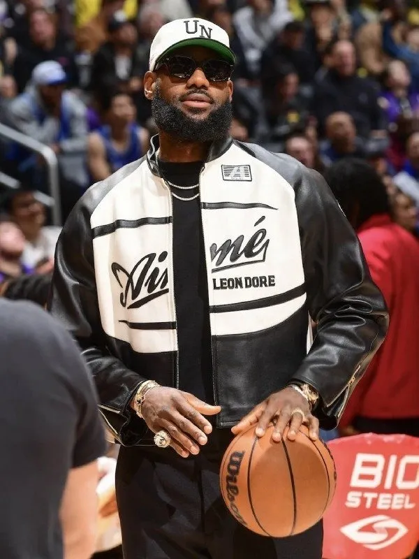 LeBron James Wears Black-and-White Aimé Leon Dore Jacket to Game