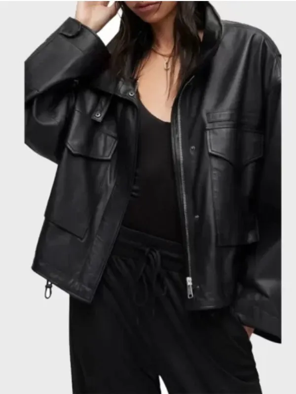 Oversized Black Leather Jacket Free Shipping