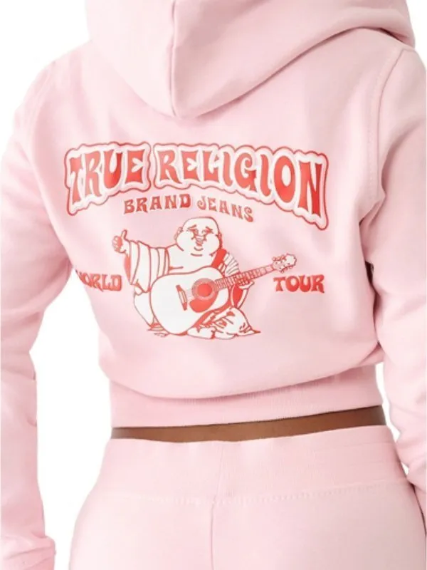 True Religion Women Big T Logo Cropped Hoodie Jacket Hub