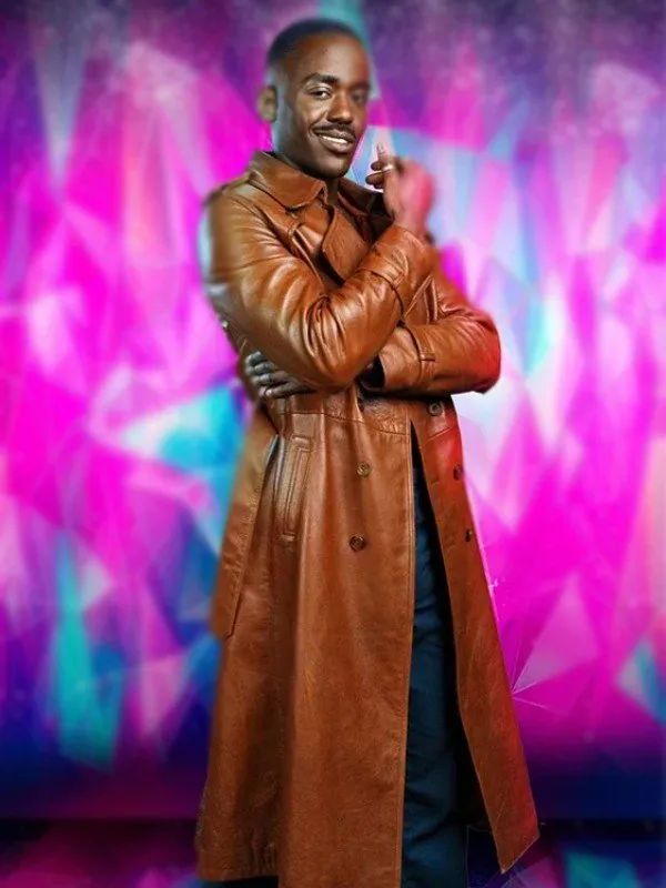 Doctor Who 2024 Ncuti Gatwa Brown Leather Trench Coat
