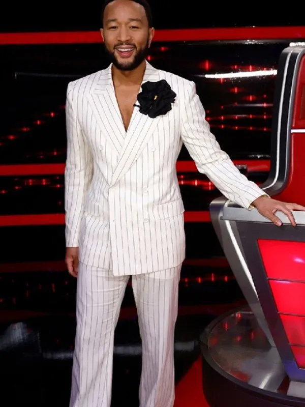 The Voice S25 John Legend Pinstripe Suit - Jacket Hub