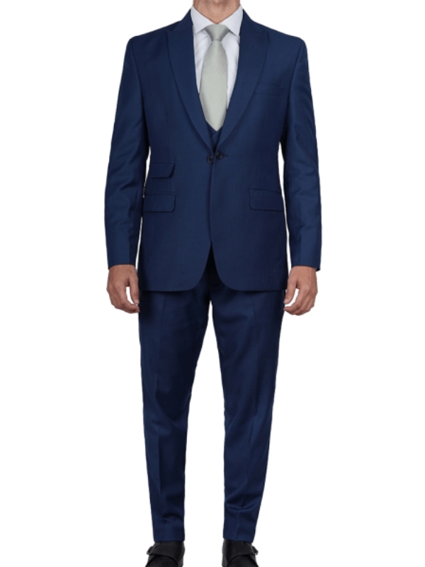 Dark Blue Peak Lapel Men's Wedding Suit | Velvet Lapel Formal Suit main image 0