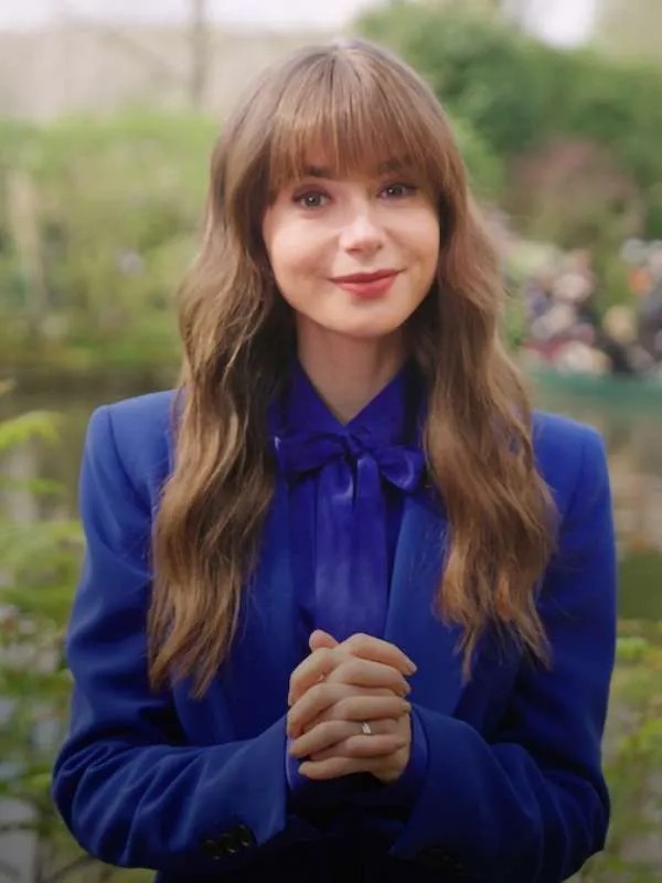 emily in paris blue dress Lily Collins Emily In Paris S04 Blue Suit