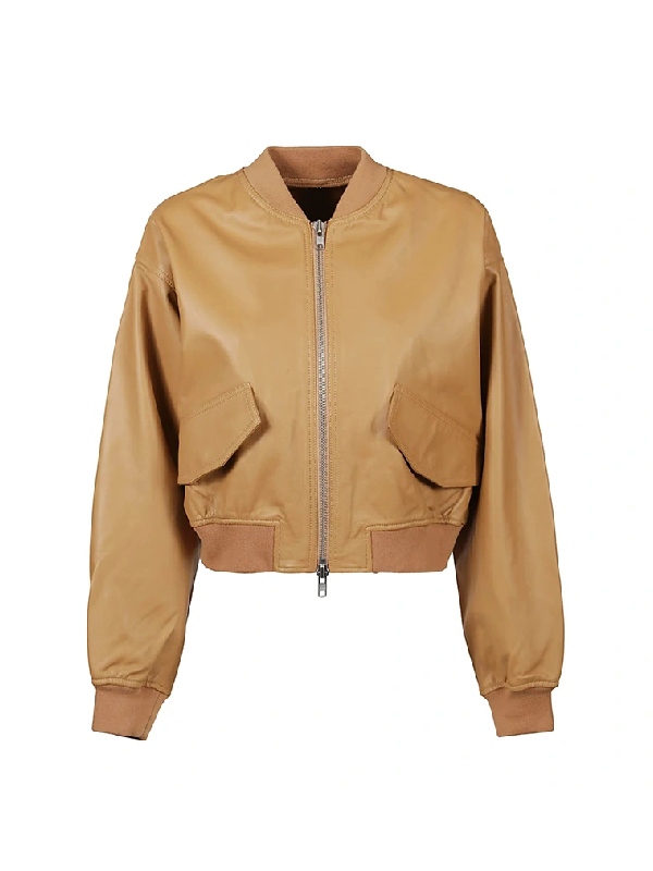 Women Tan Brown Bomber Leather Jacket - Jacket Hub