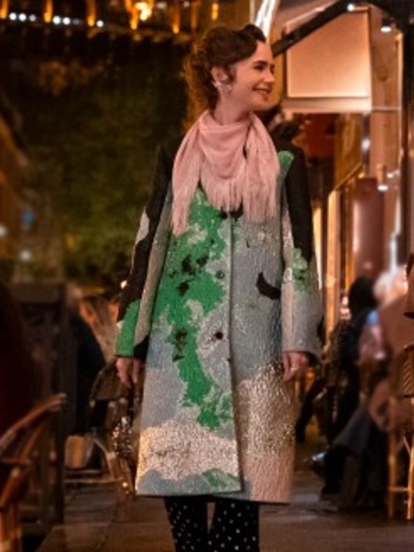 Emily In Paris S04 Lily Collins Jacquard Coat - Jacket Hub