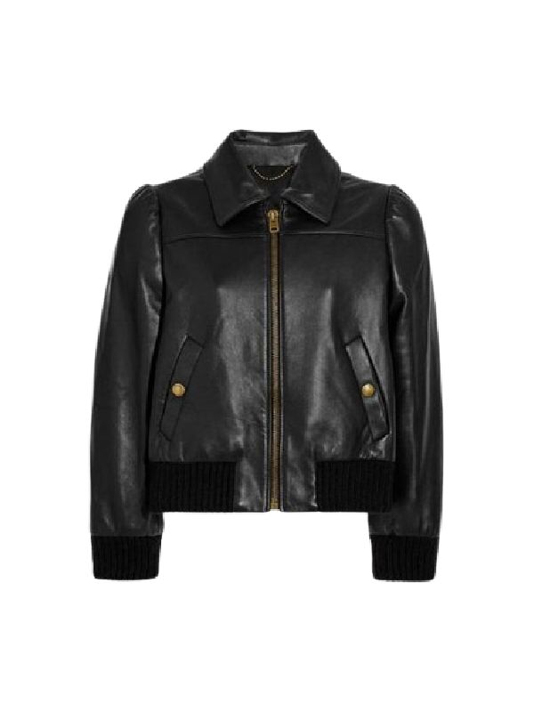 Womens Aviator Black Leather Bomber Jacket Jacket Hub