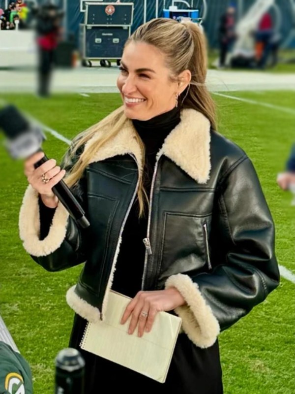 Erin Andrews Black Leather Shearling Jacket - Jacket Hub