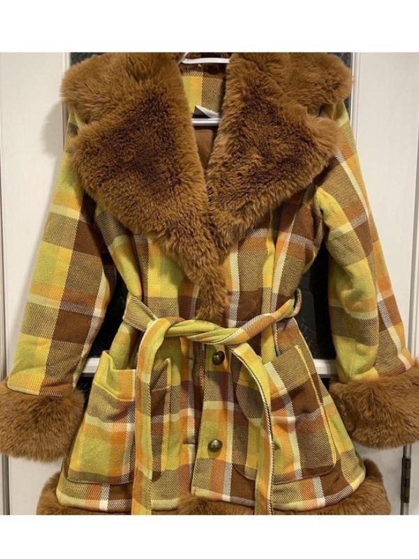 AEW Dynamite 2025 Paige Wooding Green Plaid Fur Coat