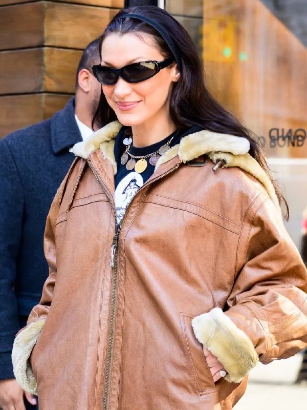 Trench Coat Bella Hadid Brown Leather Jacket Bella Hadid Brown