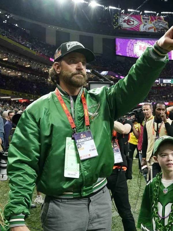 Super Bowl LIX Bradley Cooper Green Satin Jacket - Jacket Hub