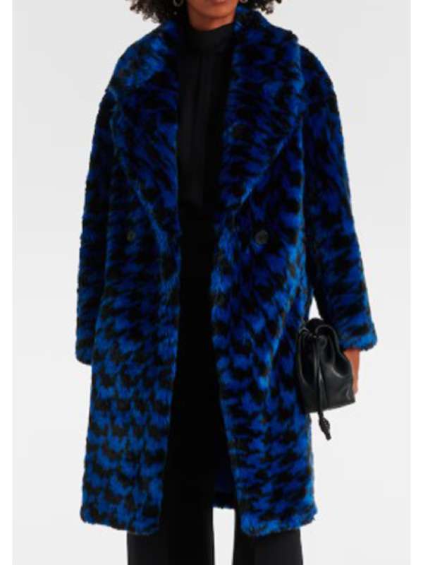 Hacks S04 Jean Smart Blue Printed Fur Coat - Jacket Hub