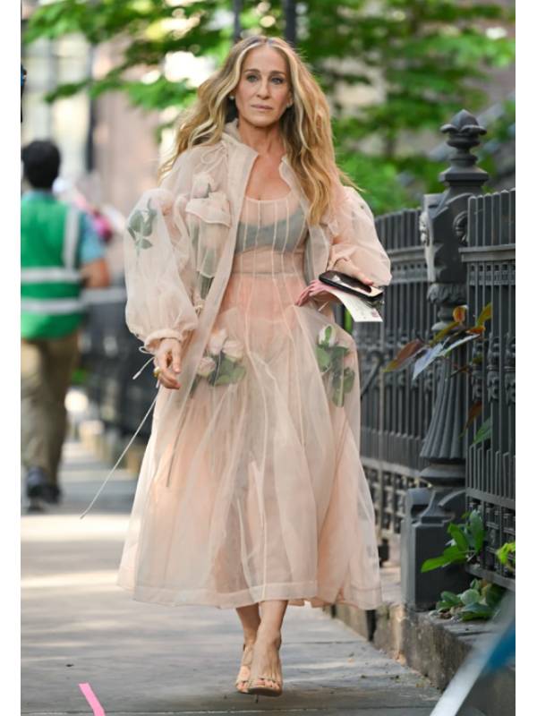 And Just Like That S03 Carrie Bradshaw Floral Applique Mesh Coat