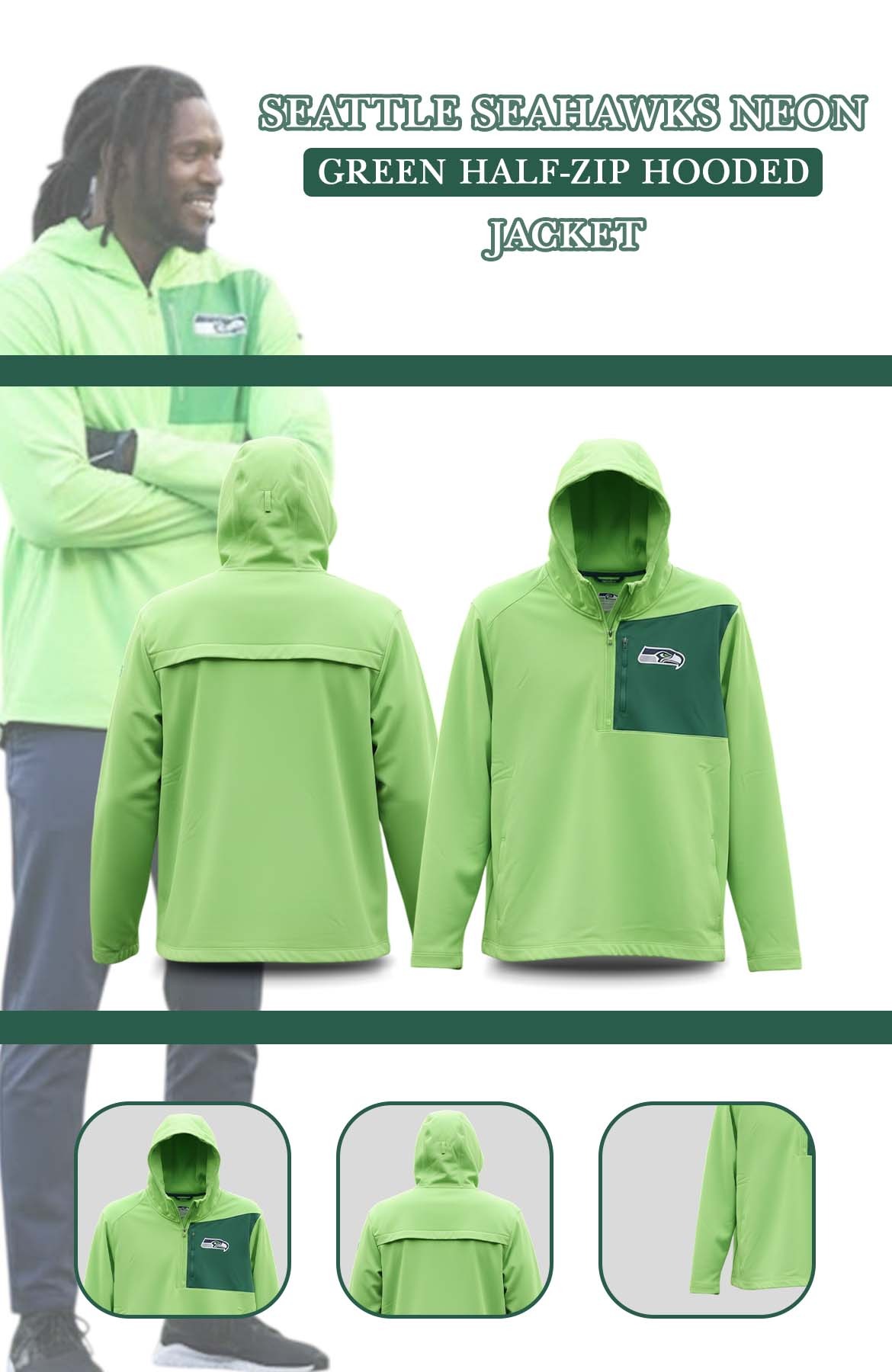 Seattle Seahawks Neon Green Half-Zip Hooded Jacket