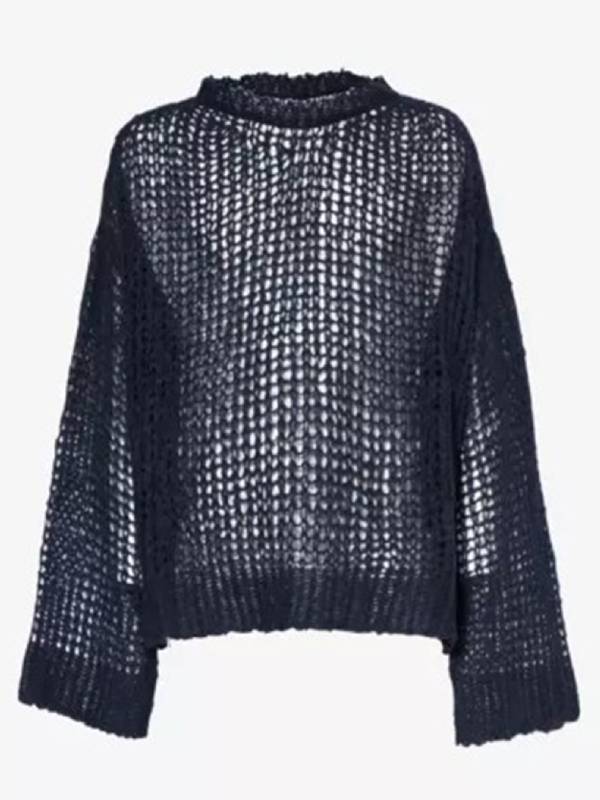 Wednesday S02 Jenna Ortega Black Open Knit Sweater