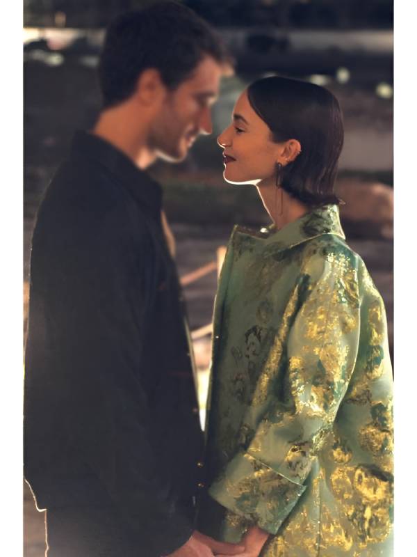 Emily In Paris S05 Lily Collins Green Floral Jacquard Coat