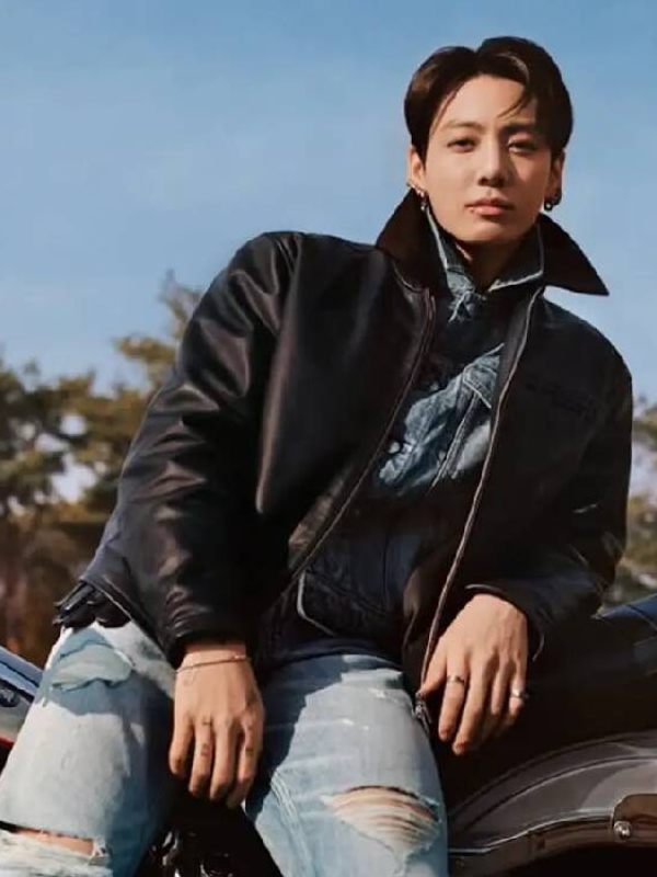 Jung Kook for   黒 Jung Kook X Black Leather Jacket 2026 - Jacket Hub